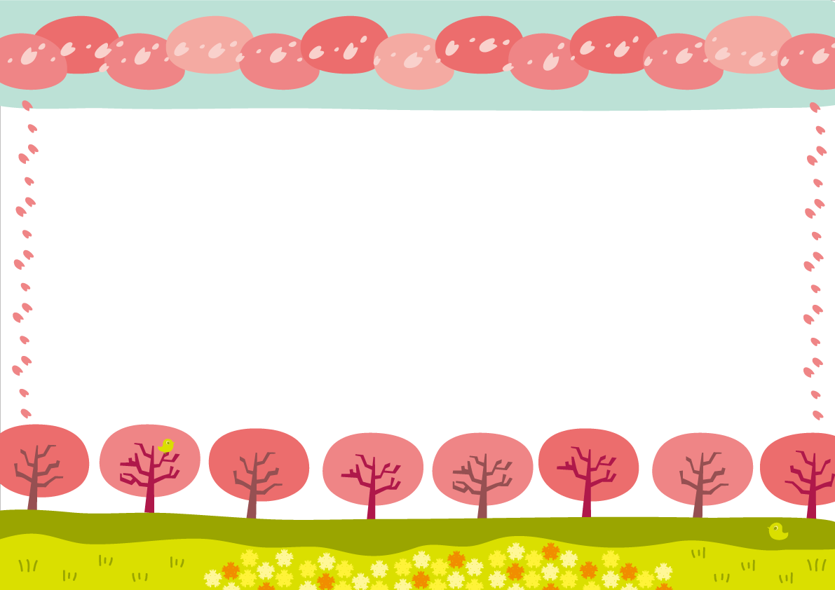 桜のかわいい手作り感のある春色の土手フレーム枠イラスト無料フリー85411に写真・文字を入れる