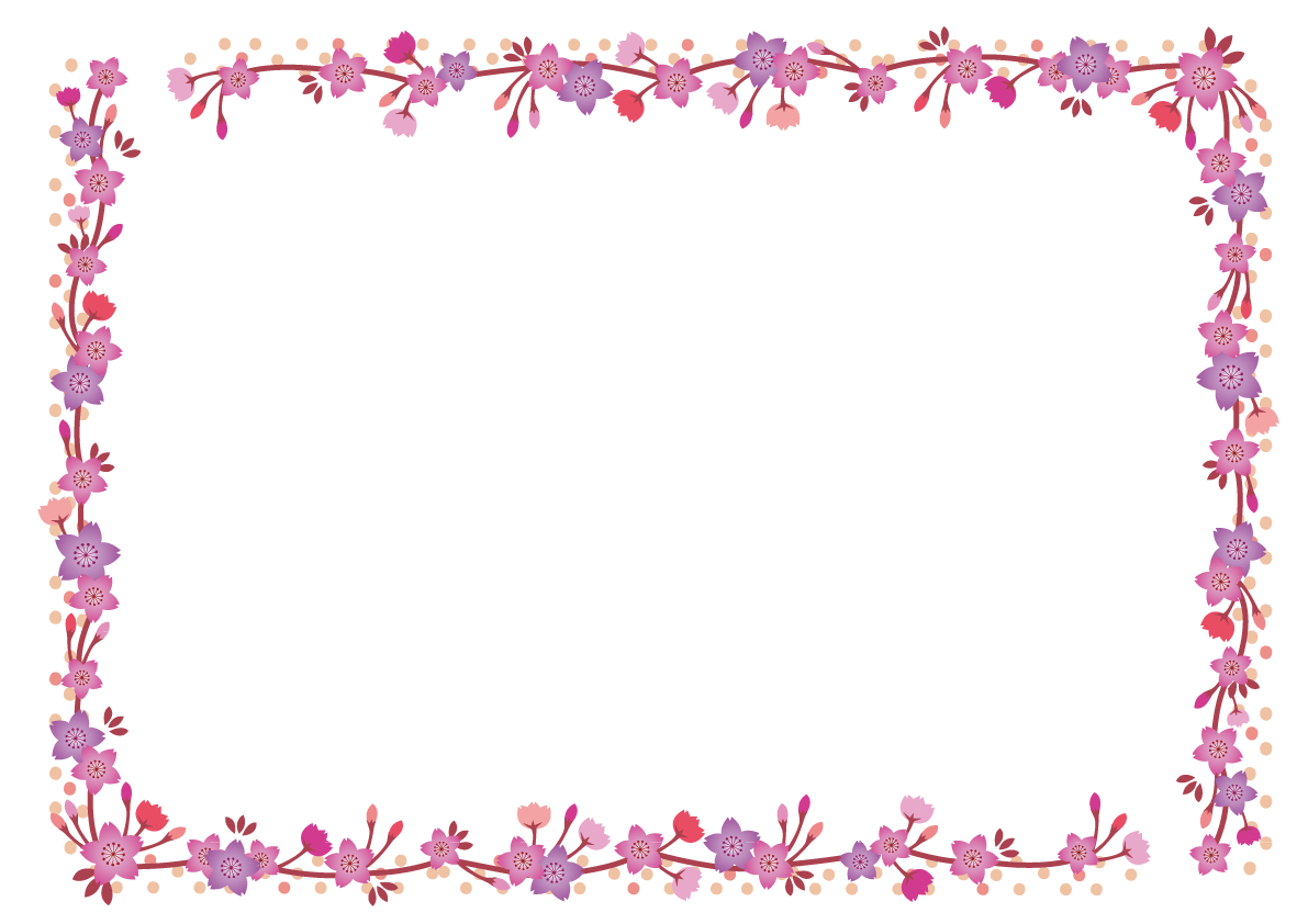 桜のかわいい昭和の便箋にありそうな懐かし柄フレーム枠イラスト無料フリー85414に写真・文字を入れる