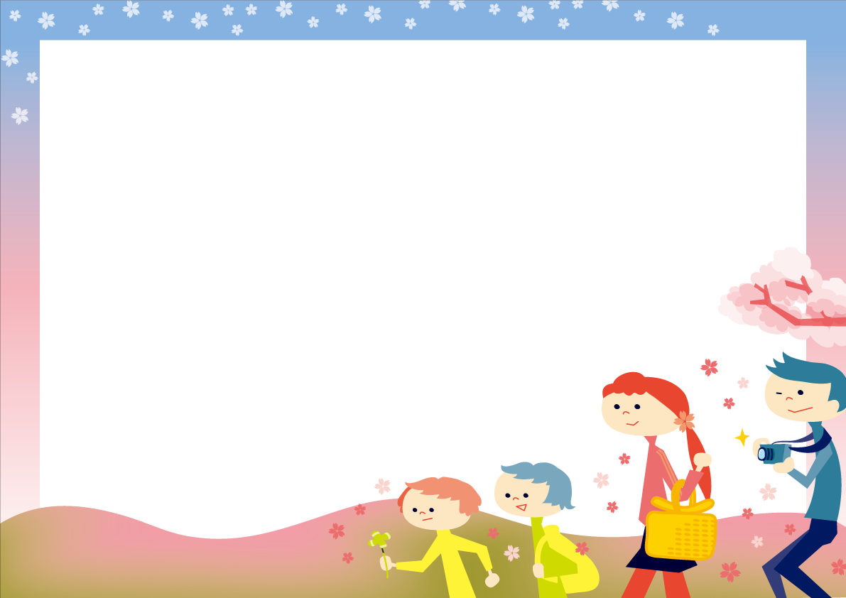 桜のかわいいファミリーピクニックフレーム枠イラスト無料フリー85427に写真・文字を入れる