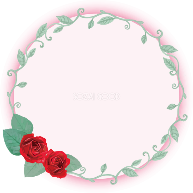 赤いおしゃれな薔薇と蔦の丸円フレーム枠の無料 フリー イラスト85471 素材good