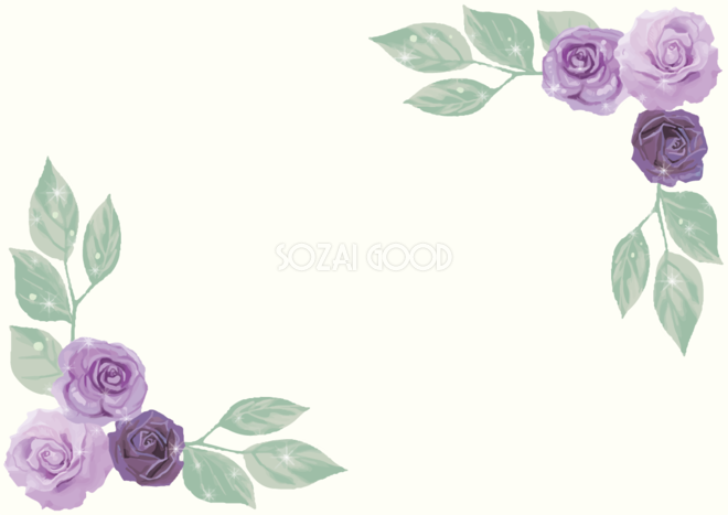 バラの花のおしゃれエレガントの紫 パープル 角飾りフレーム枠の無料