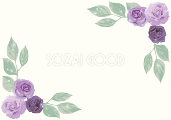 バラの花のおしゃれエレガントの紫(パープル)角飾りフレーム枠の無料(フリー)イラスト85495