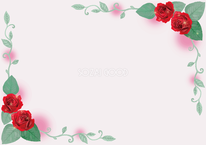 バラの花のおしゃれエレガント赤 レッド の角飾りフレーム枠の無料 フリー イラスト 素材good