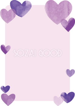ハートかわいい縦フレーム枠パープル(紫)の無料(フリー)イラスト85524