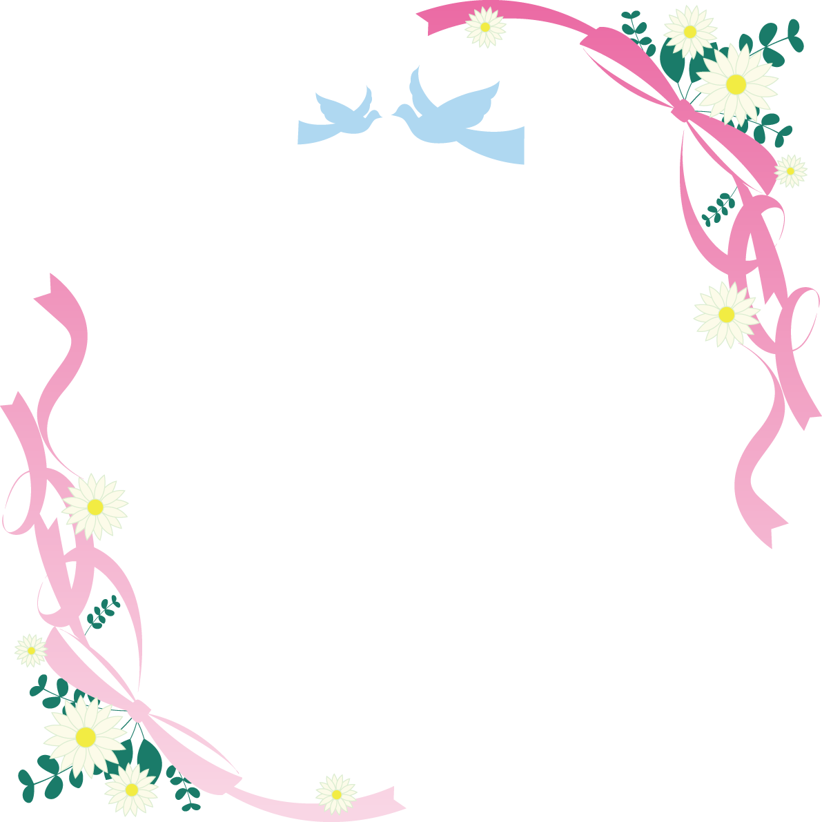 鳥とリボンと花のアーチ おしゃれ 角飾りフレーム枠イラスト(無料)フリー85704に写真・文字を入れる