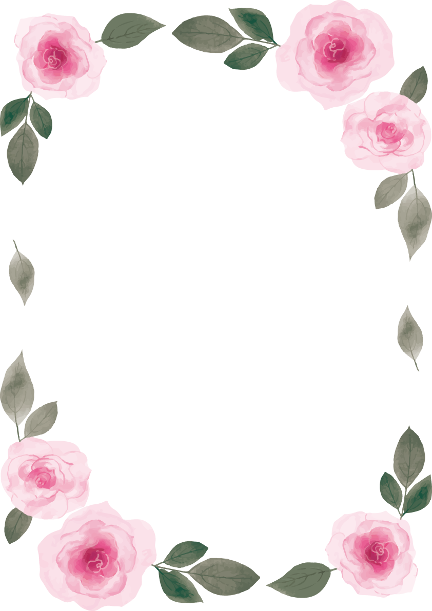 ピンクの淡い薔薇おしゃれ水彩画風 縦のフレーム枠イラスト(無料)フリー85709に写真・文字を入れる