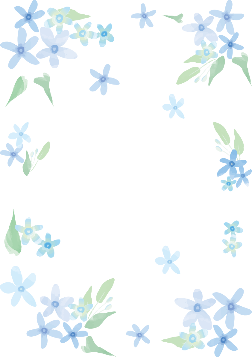 ブルースターの花おしゃれ水彩画風 縦のフレーム枠イラスト(無料)フリー85710に写真・文字を入れる