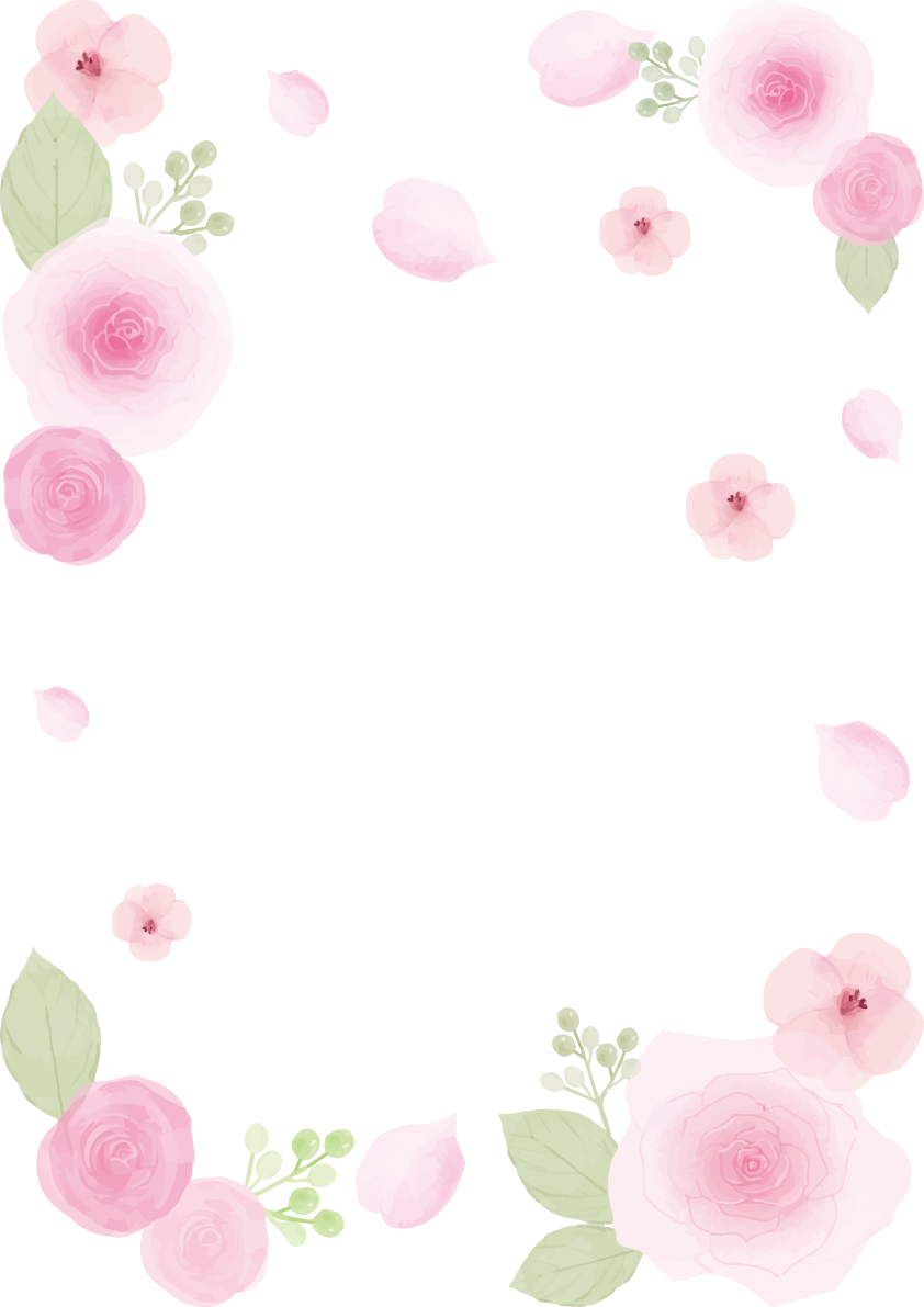 愛らしいピンクの花々おしゃれ水彩画風 縦のフレーム枠イラスト(無料)フリ85711に写真・文字を入れる