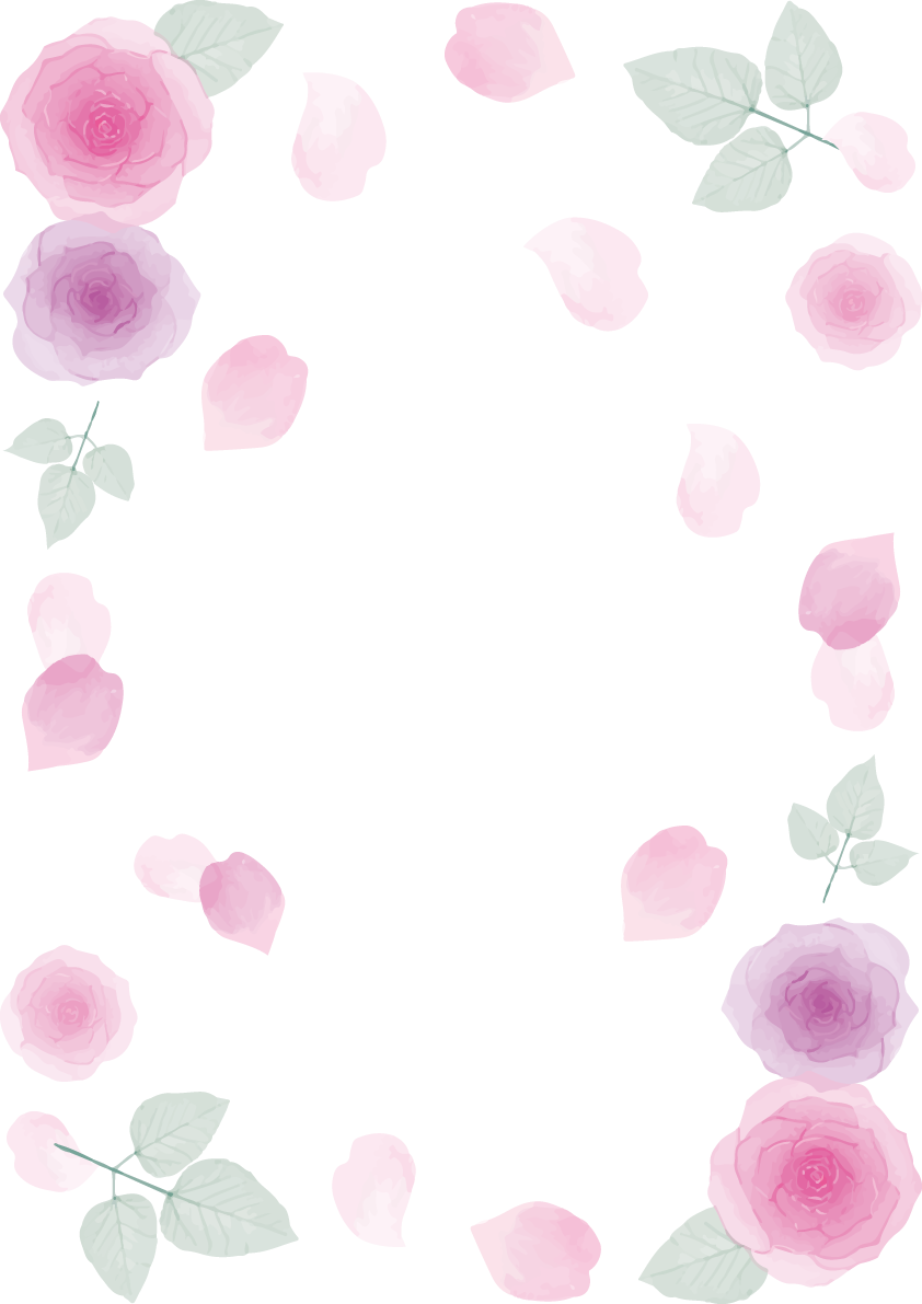愛らしい薄紫の薔薇おしゃれ水彩画風 縦のフレーム枠イラスト(無料)フリー85712に写真・文字を入れる