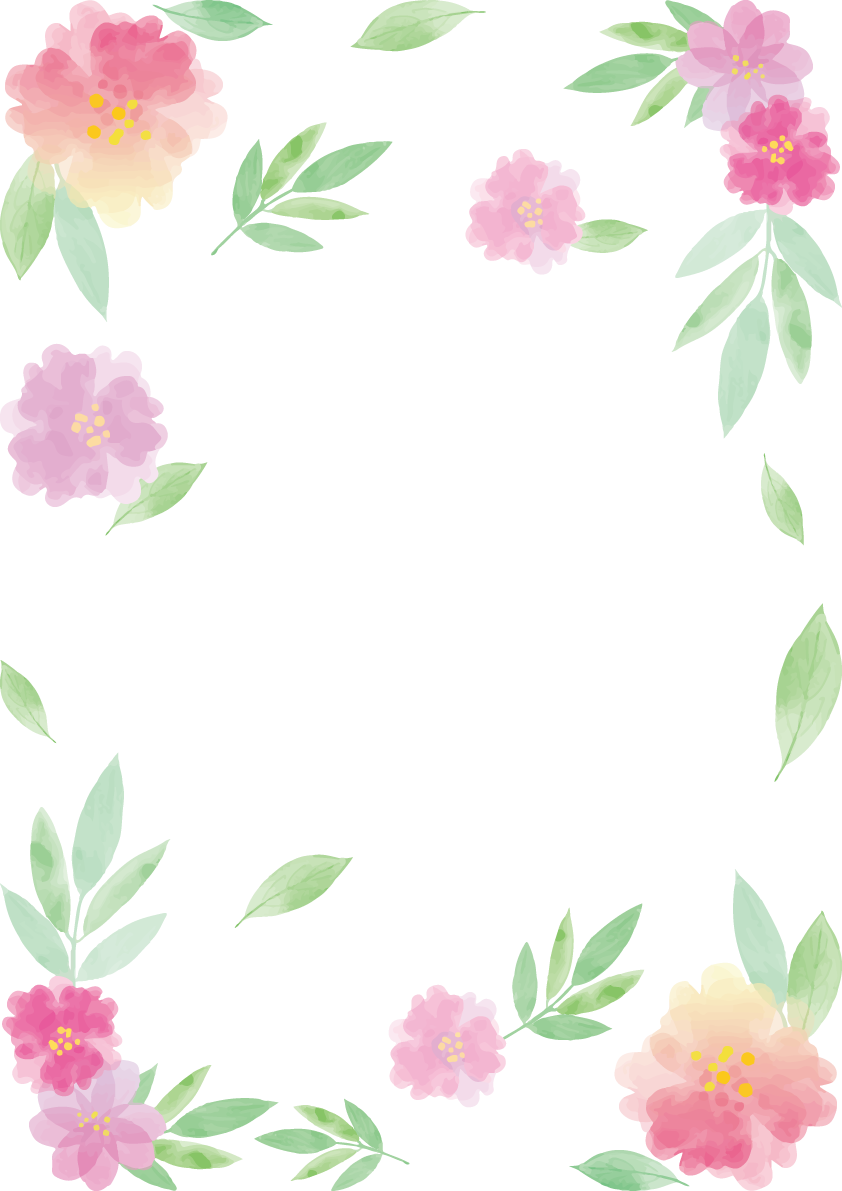 愛を感じそうな淡い花たちおしゃれ水彩画風 縦のフレーム枠イラスト(無料)フリー85713に写真・文字を入れる