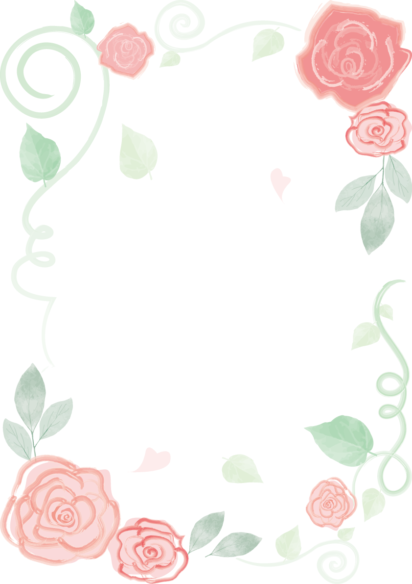可愛らしいピンクの薔薇と蔦おしゃれ水彩画風 縦のフレーム枠イラスト(無料)フリー85716に写真・文字を入れる