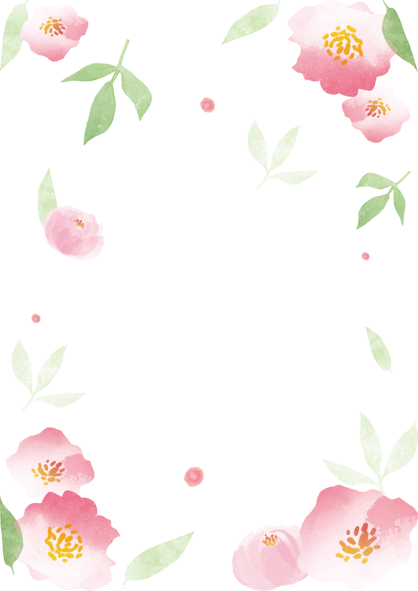柔らかなピンクの花々おしゃれ水彩画風 縦のフレーム枠イラスト(無料)フリー85719に写真・文字を入れる
