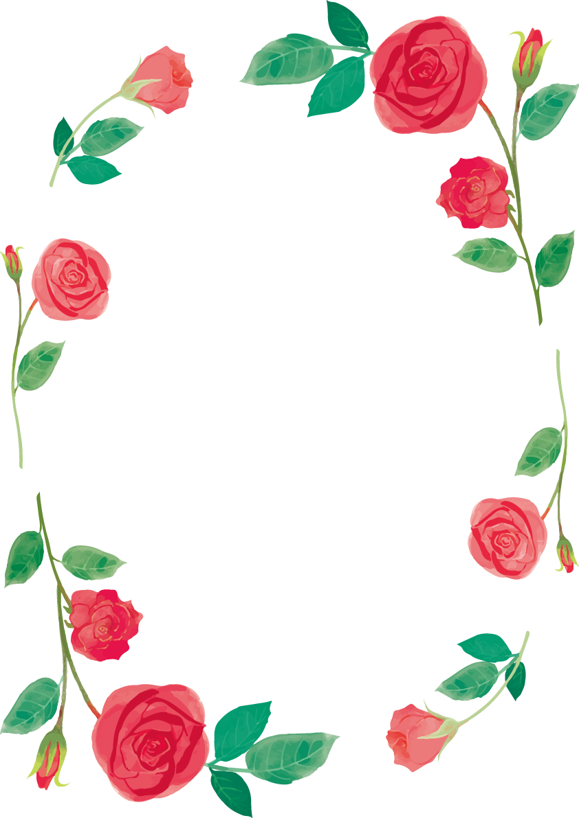 真紅の薔薇おしゃれ水彩画風 縦のフレーム枠イラスト(無料)フリー85720に写真・文字を入れる