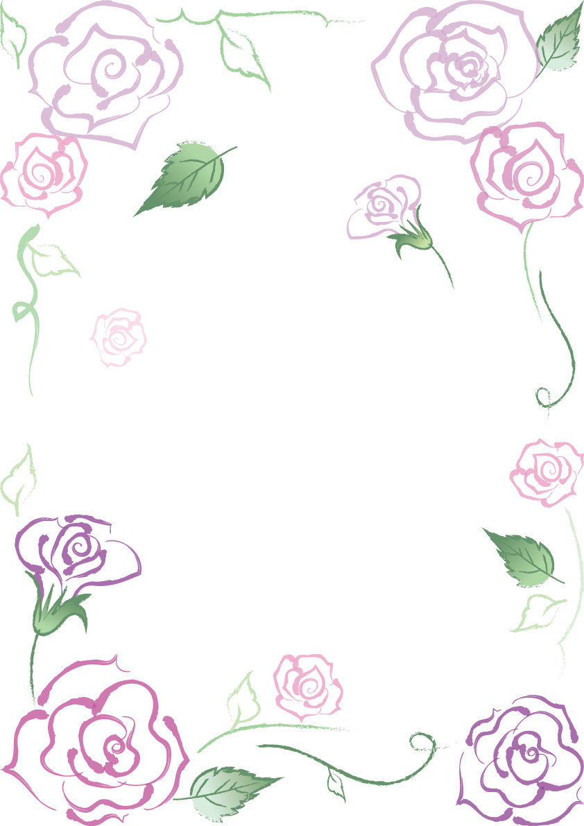線描きの紫の薔薇おしゃれ水彩画風 縦のフレーム枠イラスト(無料)フリー85722に写真・文字を入れる