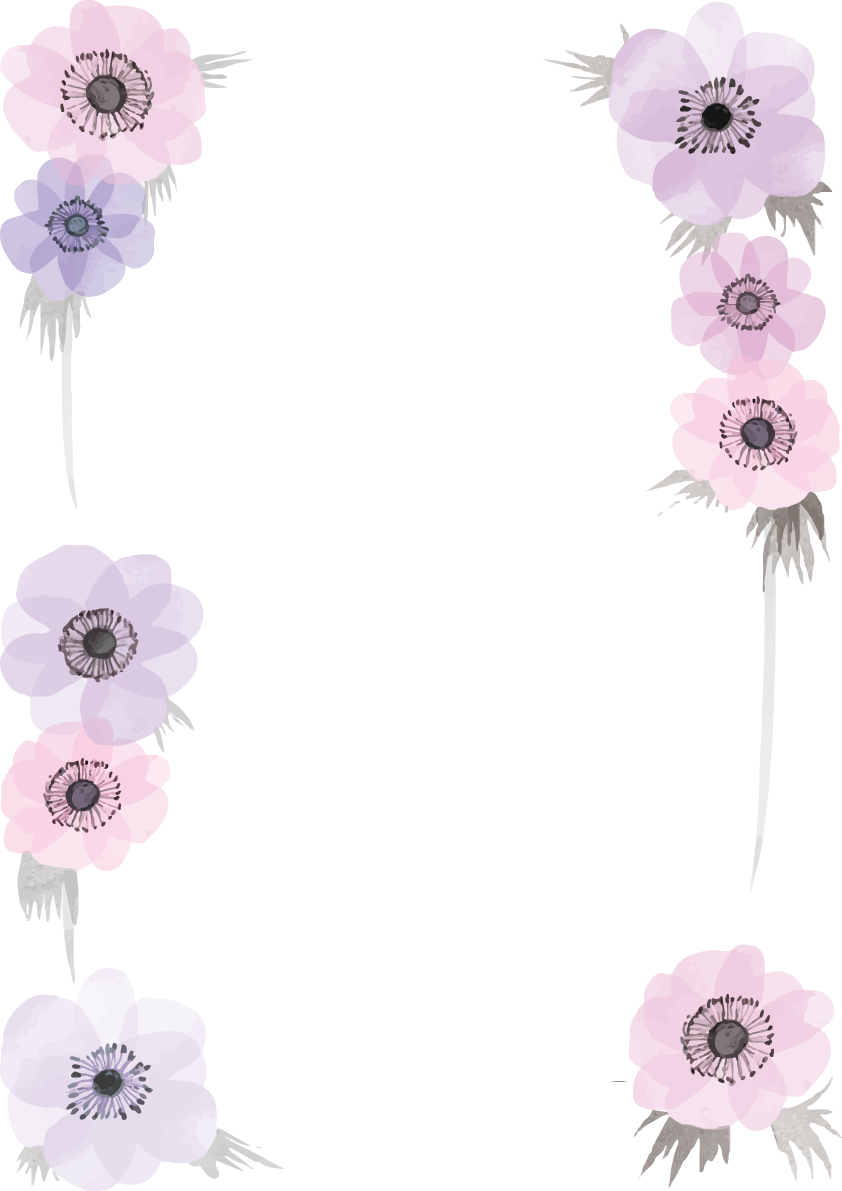 淡いアネモネおしゃれ水彩画風 縦のフレーム枠イラスト(無料)フリー85723に写真・文字を入れる