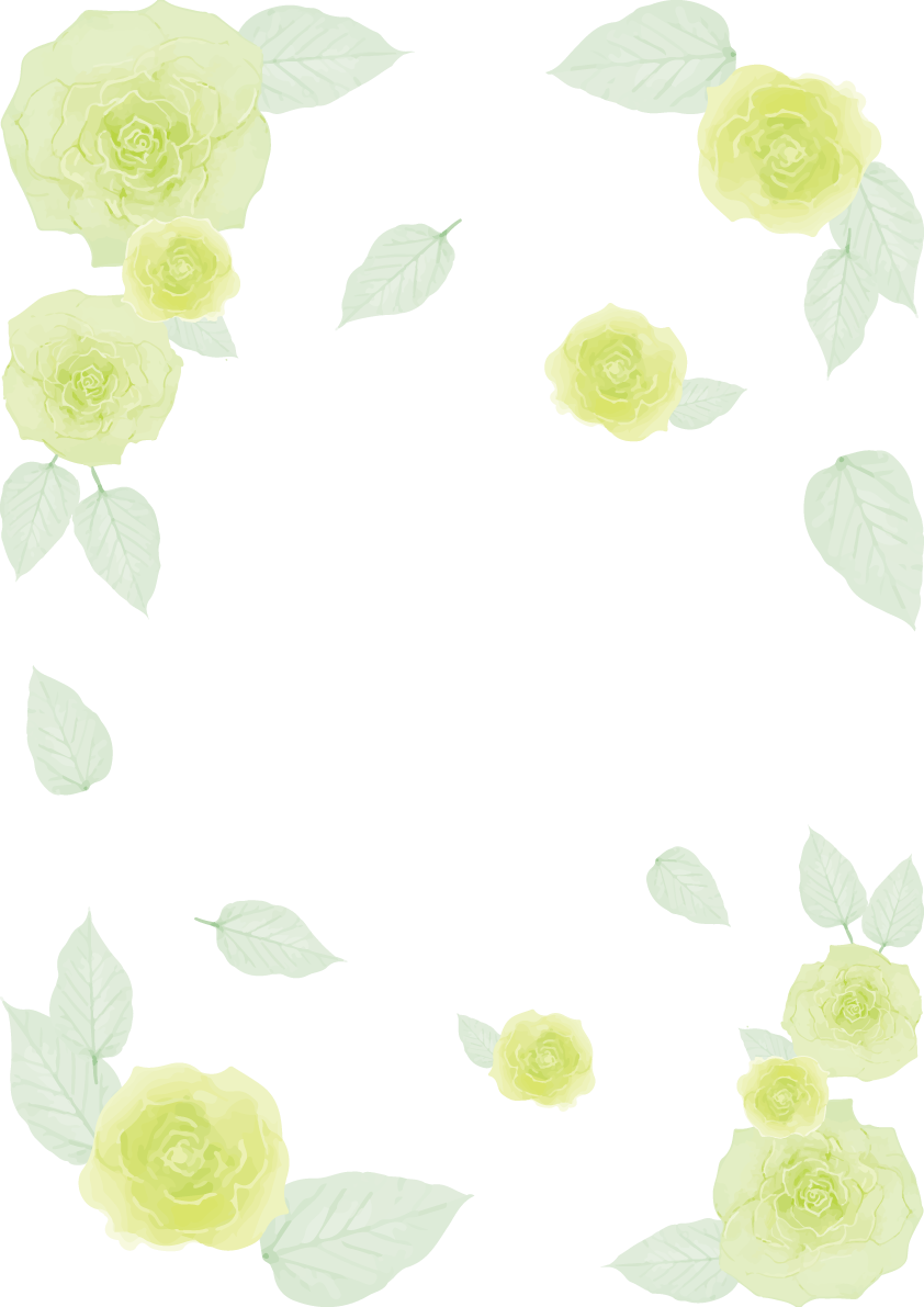 淡いグリーンの薔薇おしゃれ水彩画風 縦のフレーム枠イラスト(無料)フリー85724に写真・文字を入れる