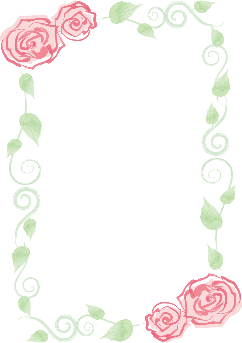 筆風の描いた薔薇と蔦おしゃれ水彩画風 縦のフレーム枠イラスト(無料)フリー85727に写真・文字を入れる