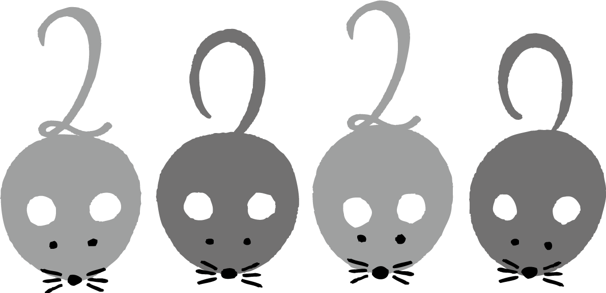 4匹のねずみ(ネズミ 鼠)のしっぽがそれぞれ2020 かわいい2020子年イラスト無料 フリー85728に写真・文字を入れる