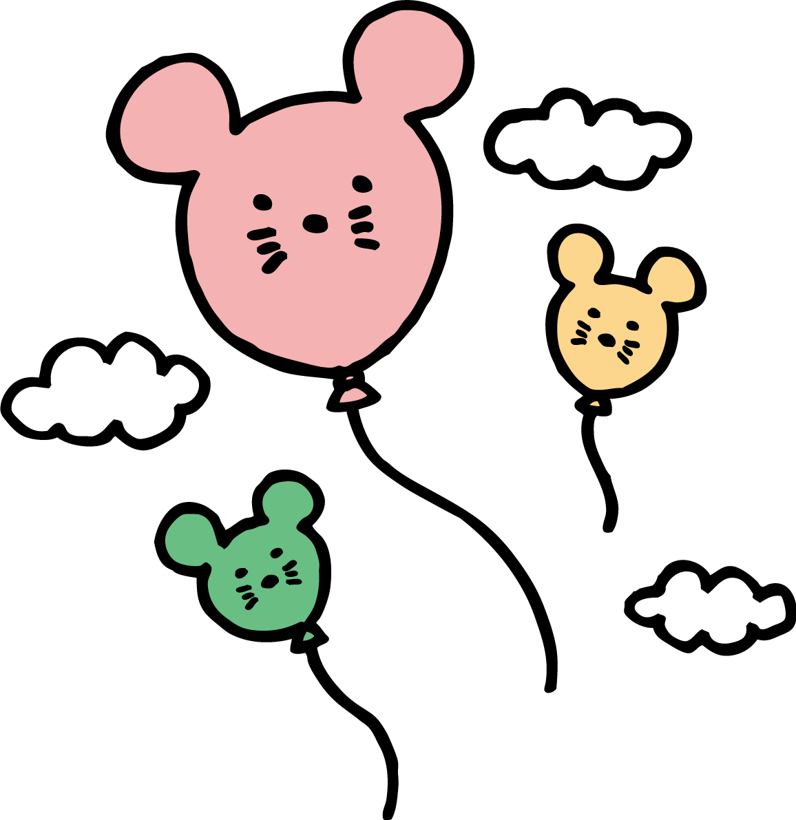 ねずみ(ネズミ 鼠)の形の風船 かわいい2020子年イラスト無料 フリー85744に写真・文字を入れる