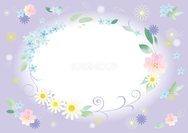 たくさんの花おしゃれ水彩画風フレーム枠イラスト 無料 フリー85771