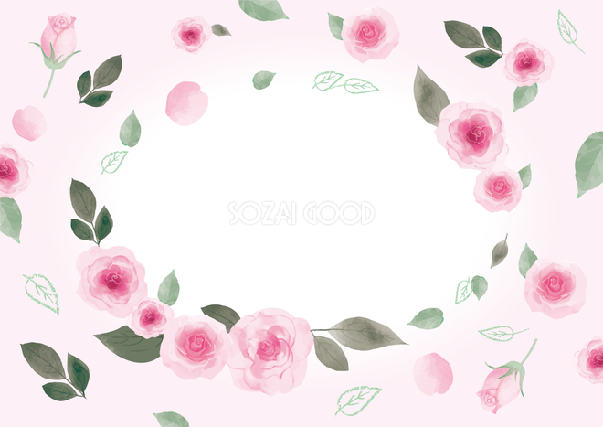 愛らしいピンクの淡いバラ 薔薇 おしゃれ水彩画風フレーム枠イラスト 無料 フリー 素材good