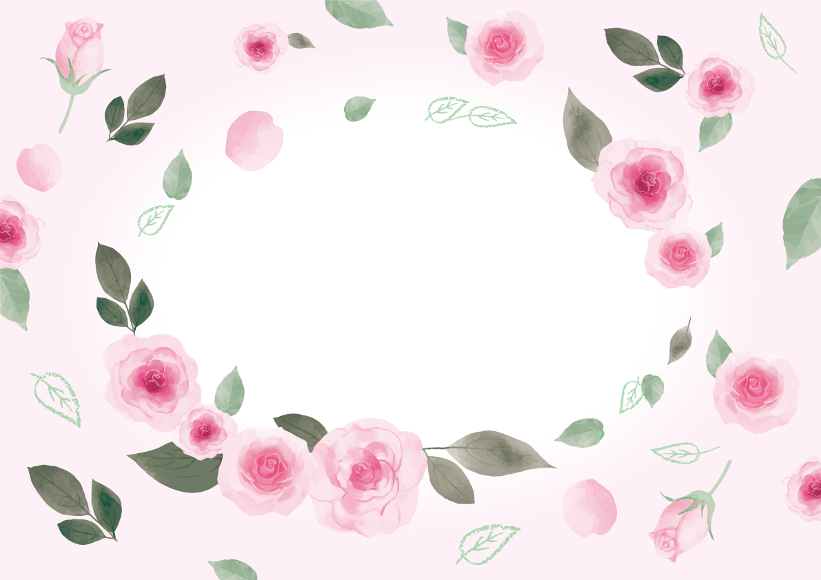 愛らしいピンクの淡いバラ（薔薇）おしゃれ水彩画風フレーム枠イラスト(無料)フリー85776に写真・文字を入れる