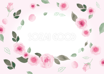 愛らしいピンクの淡いバラ（薔薇）おしゃれ水彩画風フレーム枠イラスト(無料)フリー85776