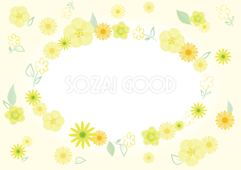 黄色い花々おしゃれ水彩画風フレーム枠イラスト(無料)フリー85778