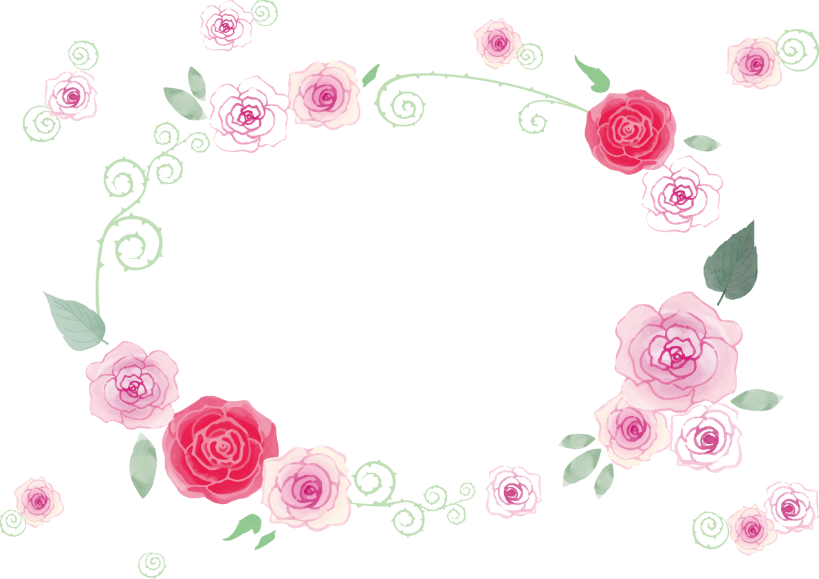 可愛いバラ（薔薇）おしゃれ水彩画風フレーム枠イラスト(無料)フリー85779に写真・文字を入れる
