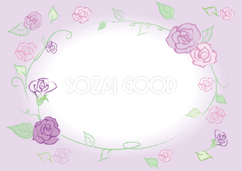 紫のバラ（薔薇）と蔦おしゃれ水彩画風フレーム枠イラスト(無料)フリー85782