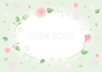 淡いピンクのバラ（薔薇）おしゃれ水彩画風フレーム枠イラスト(無料)フリー85787