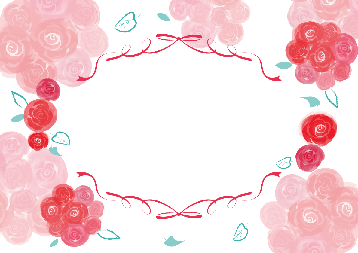 バラ（薔薇）の花束おしゃれ水彩画風フレーム枠イラスト(無料)フリー85788に写真・文字を入れる