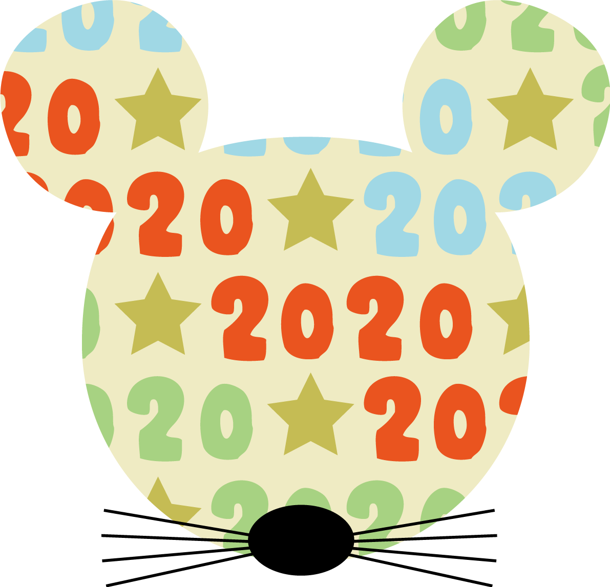 2020と星模様の ねずみ(ネズミ 鼠) かわいい子年イラスト 無料 フリー85799に写真・文字を入れる