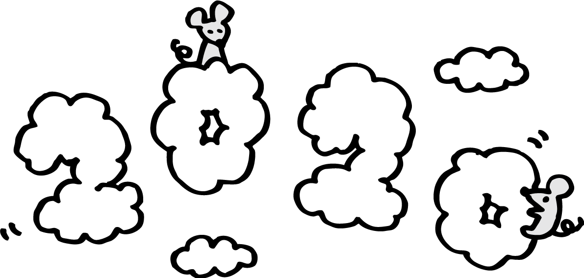 2020の形の雲に乗る ねずみ(ネズミ 鼠) かわいい子年イラスト 無料 フリー85802に写真・文字を入れる