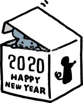 2020の箱の中から顔をのぞかせる ねずみ(ネズミ 鼠) かわいい子年イラスト 無料 フリー85804