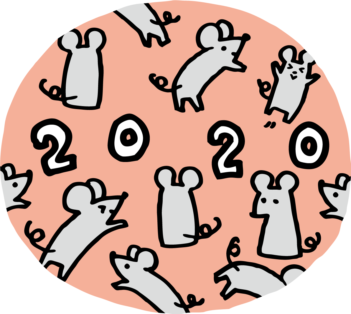 楕円の中に2020とたくさんの ねずみ(ネズミ 鼠) かわいい2020子年イラスト 無料 フリー85825に写真・文字を入れる