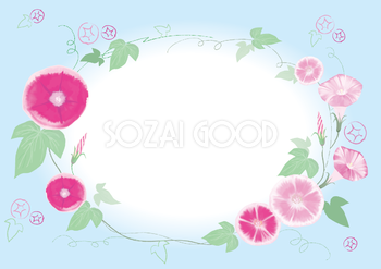 ピンクの朝顔夏のおしゃれ水彩画風フレーム枠イラスト(無料)フリー85877