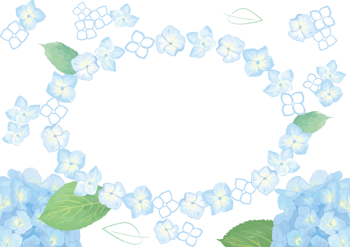紫陽花の飾り枠 夏のおしゃれ水彩画風フレーム枠イラスト(無料)フリー85882に写真・文字を入れる
