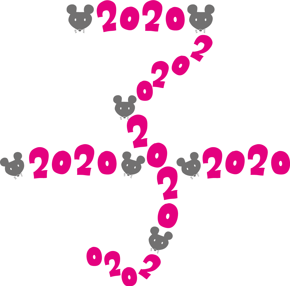 2020と かわいい ねずみ(ネズミ 鼠) でできた子の文字イラスト無料 フリー85896に写真・文字を入れる