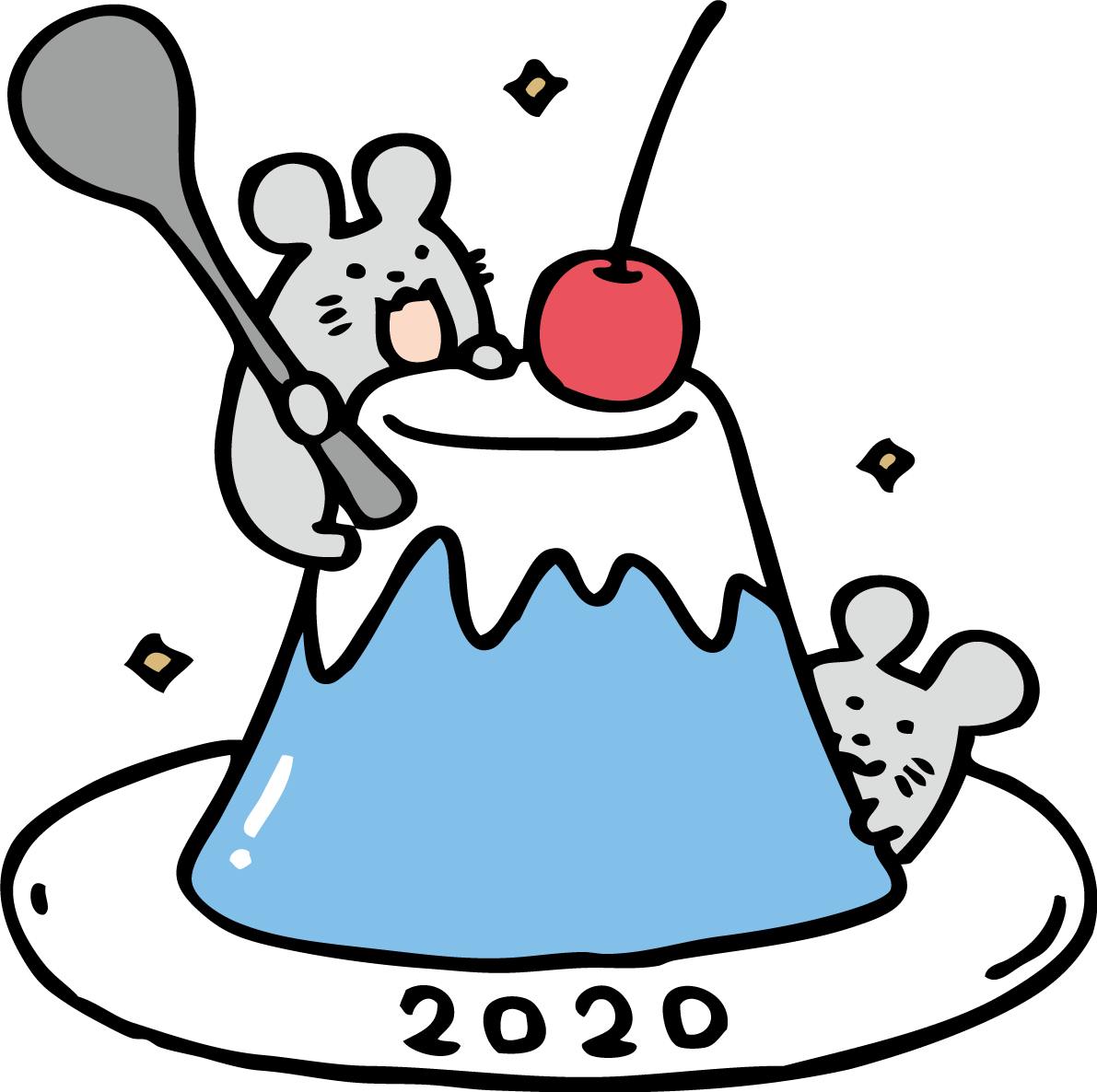 富士山のようなゼリーを食べる かわいい ねずみ 2020子年イラスト無料 フリー85915に写真・文字を入れる