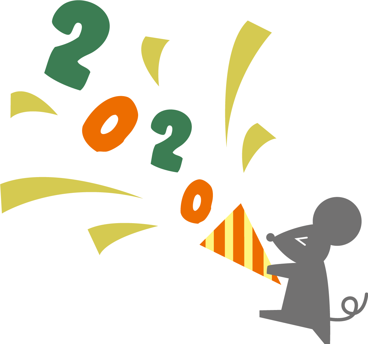 かわいい ねずみ(ネズミ 鼠) が持つクラッカーから飛び出す2020文字 子年イラスト無料 フリー85924に写真・文字を入れる