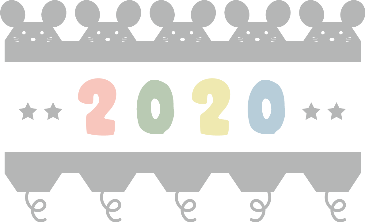 かわいい ねずみ(ネズミ 鼠) が並んだような模様とパステルカラーの2020文字 子年イラスト無料 フリー85925に写真・文字を入れる