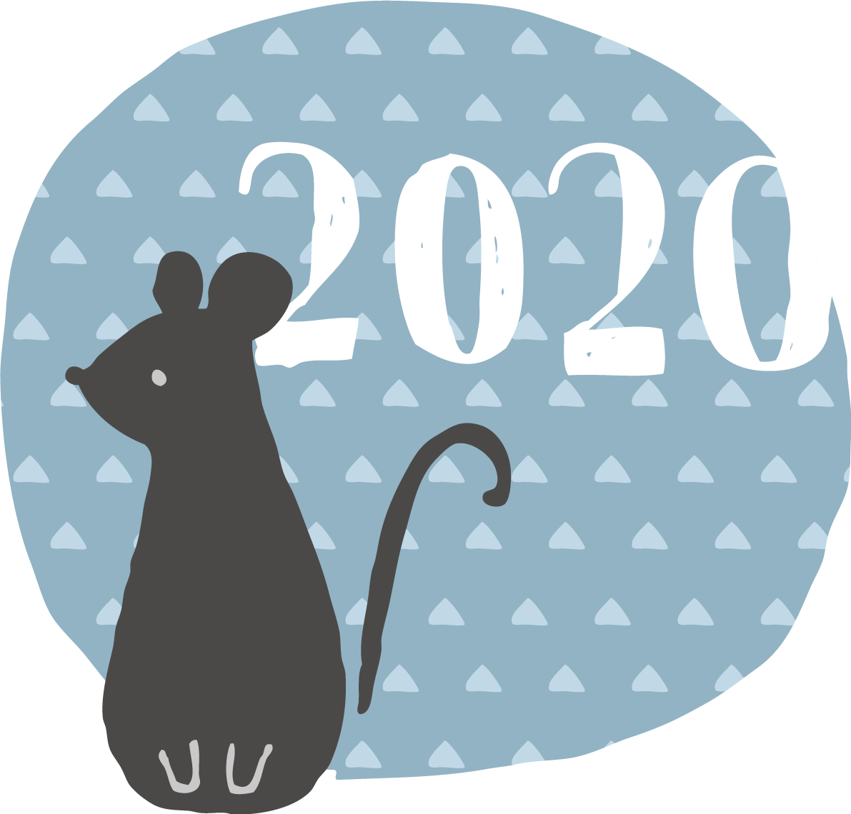 楕円の中に三角の模様とかわいい ねずみ(ネズミ 鼠) と2020文字 子年イラスト無料 フリー85940に写真・文字を入れる