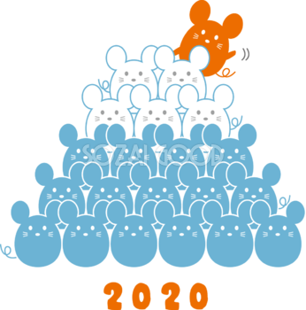 たくさんの かわいい ねずみ(ネズミ 鼠) が積み重なって富士山のようになる 2020子年(ねずみ)イラスト無料 フリー85959