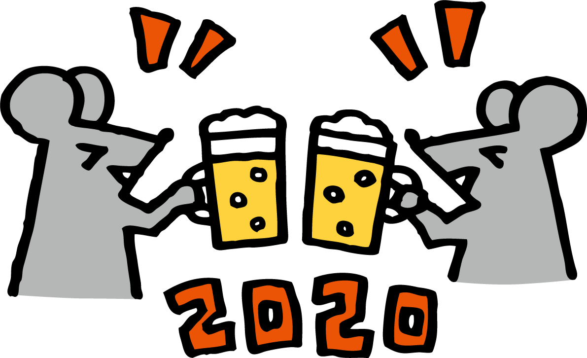 ビールで乾杯する かわいい ねずみ(ネズミ 鼠)  2020子年イラスト無料 フリー85963に写真・文字を入れる