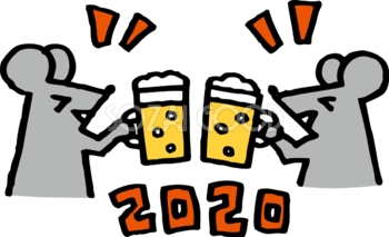 ビールで乾杯する かわいい ねずみ(ネズミ 鼠)  2020子年イラスト無料 フリー85963