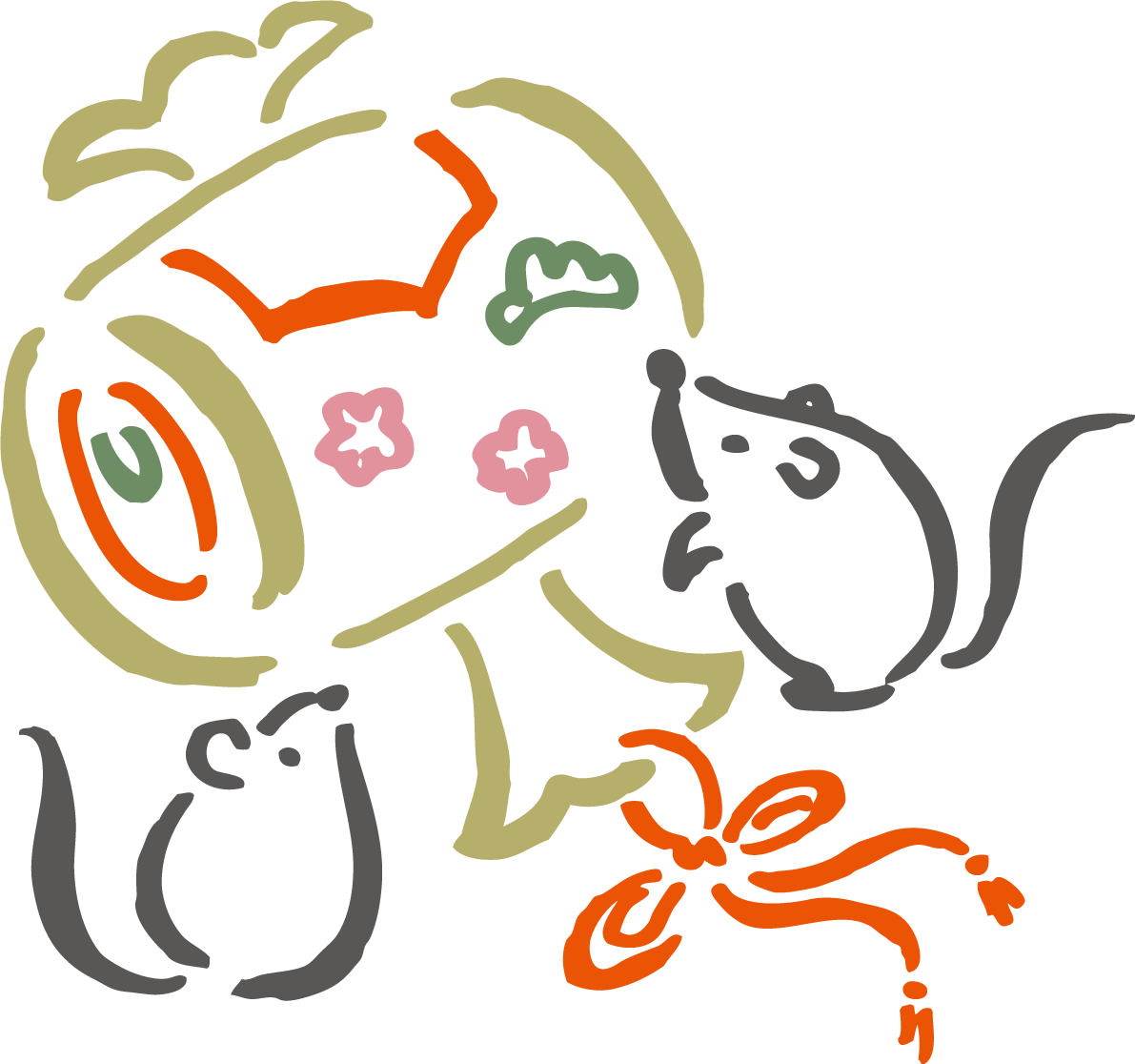 筆描き風の打ち出の小槌と二匹の ねずみ(ネズミ 鼠)  2020子年イラスト無料 フリー85990に写真・文字を入れる