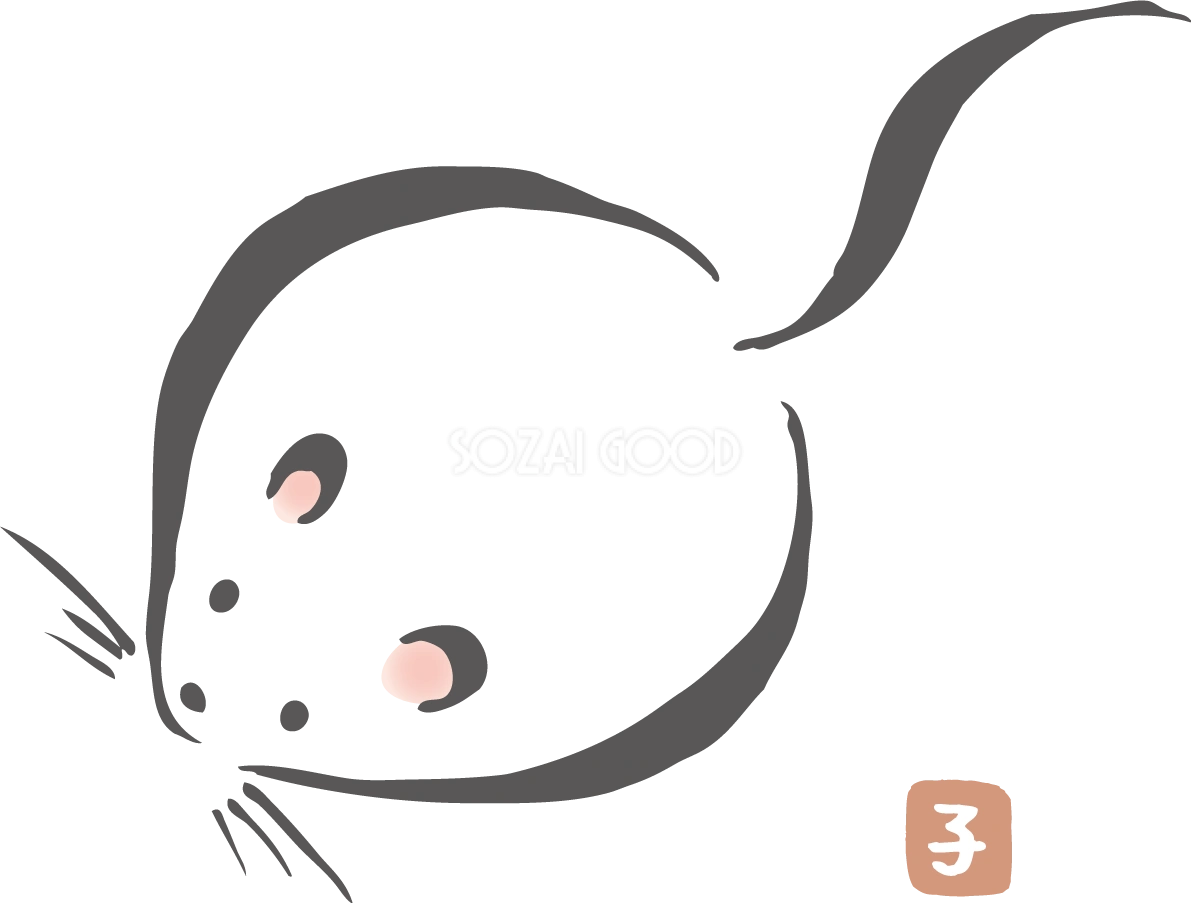 筆描き風の上から見た ねずみ(ネズミ 鼠)  和風の2020子年イラスト無料 フリー86009