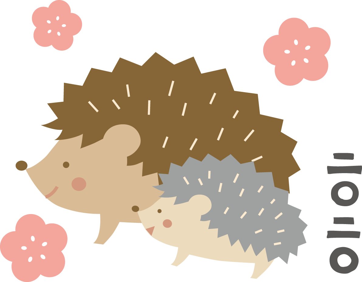 親子のハリネズミと梅の花 2020子年(ねずみ)イラスト無料 フリー86023に写真・文字を入れる