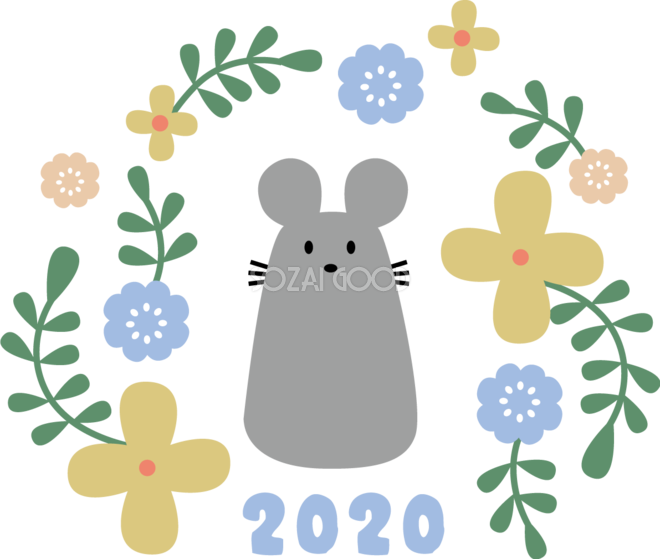 ねずみ ネズミ 鼠 のまわりに葉っぱや花や 子年イラスト無料 フリー 素材good